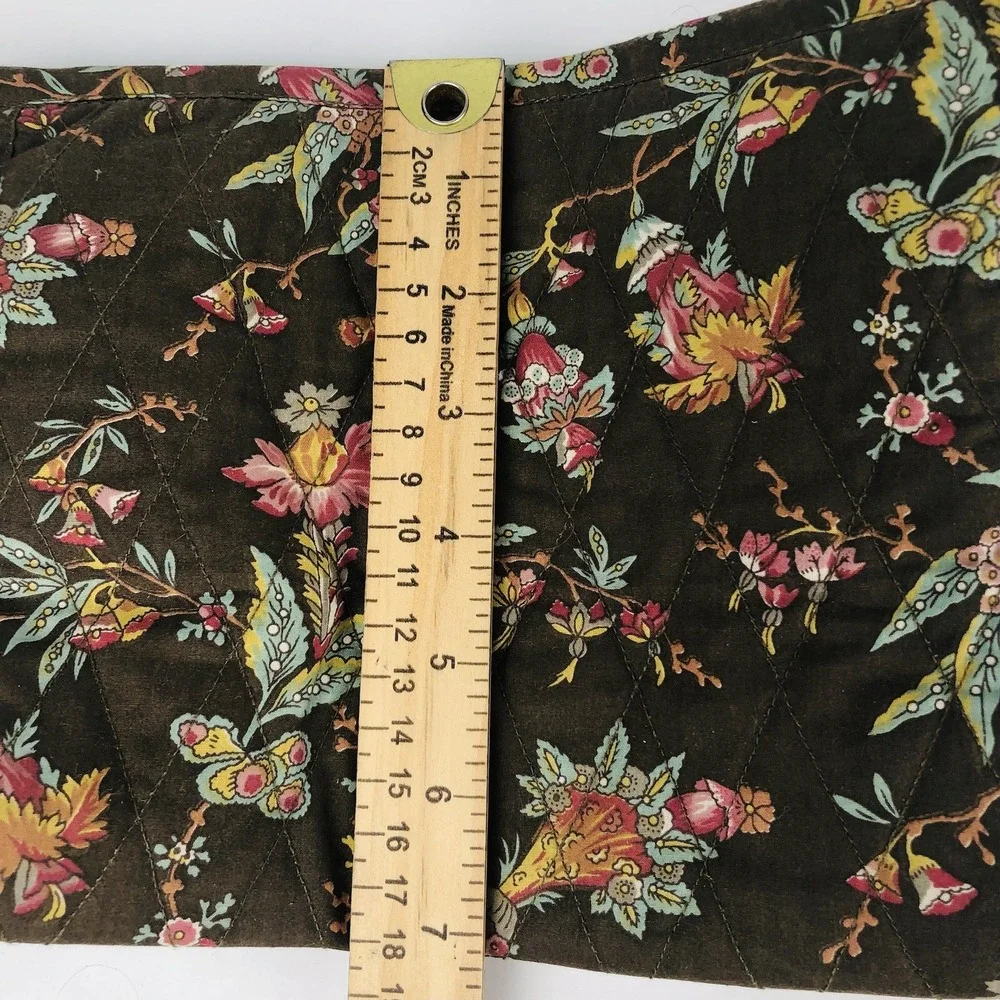 Garnet Hill 3-pc Quilted Toiletry Cosmetic Tote Purse Bag Brown Floral Set